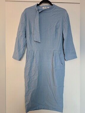 MUXXN - (Plus-Size) Retro Blue 1950s Vintage Style Tie-Neck Dress with Pockets